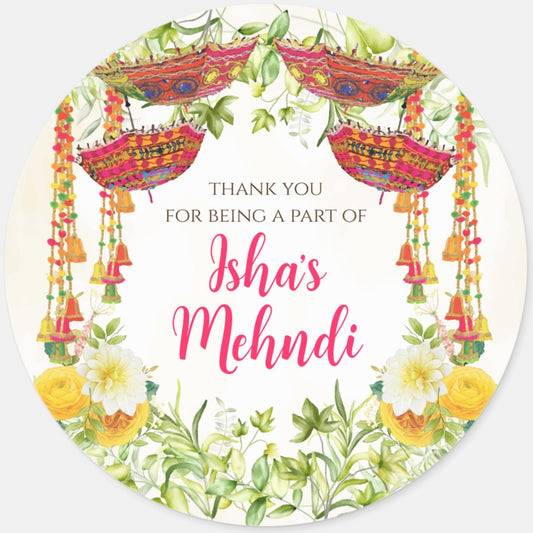 100 Pcs Modern Wedding Mehndi Favor stickers - Your Custom Text