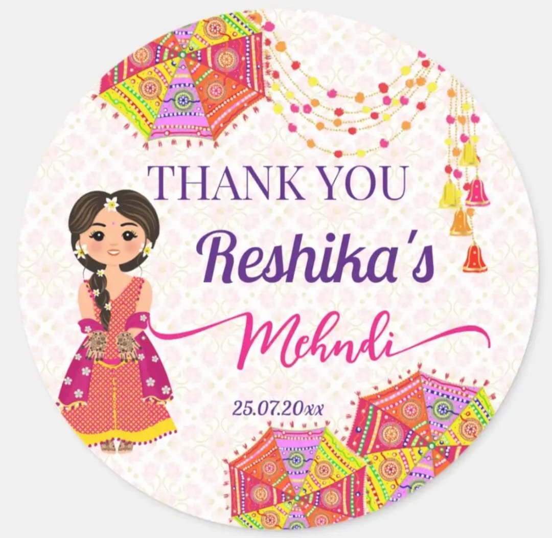 50 Pcs Modern Wedding Mehndi Favor stickers - Your Custom Text (Copy)