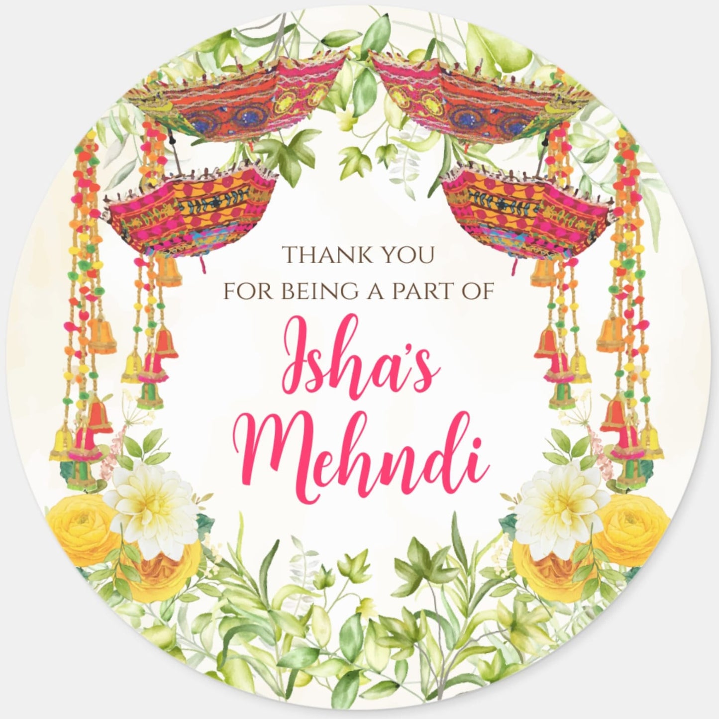 100 Pcs Modern Wedding Mehndi Favor stickers - Your Custom Text